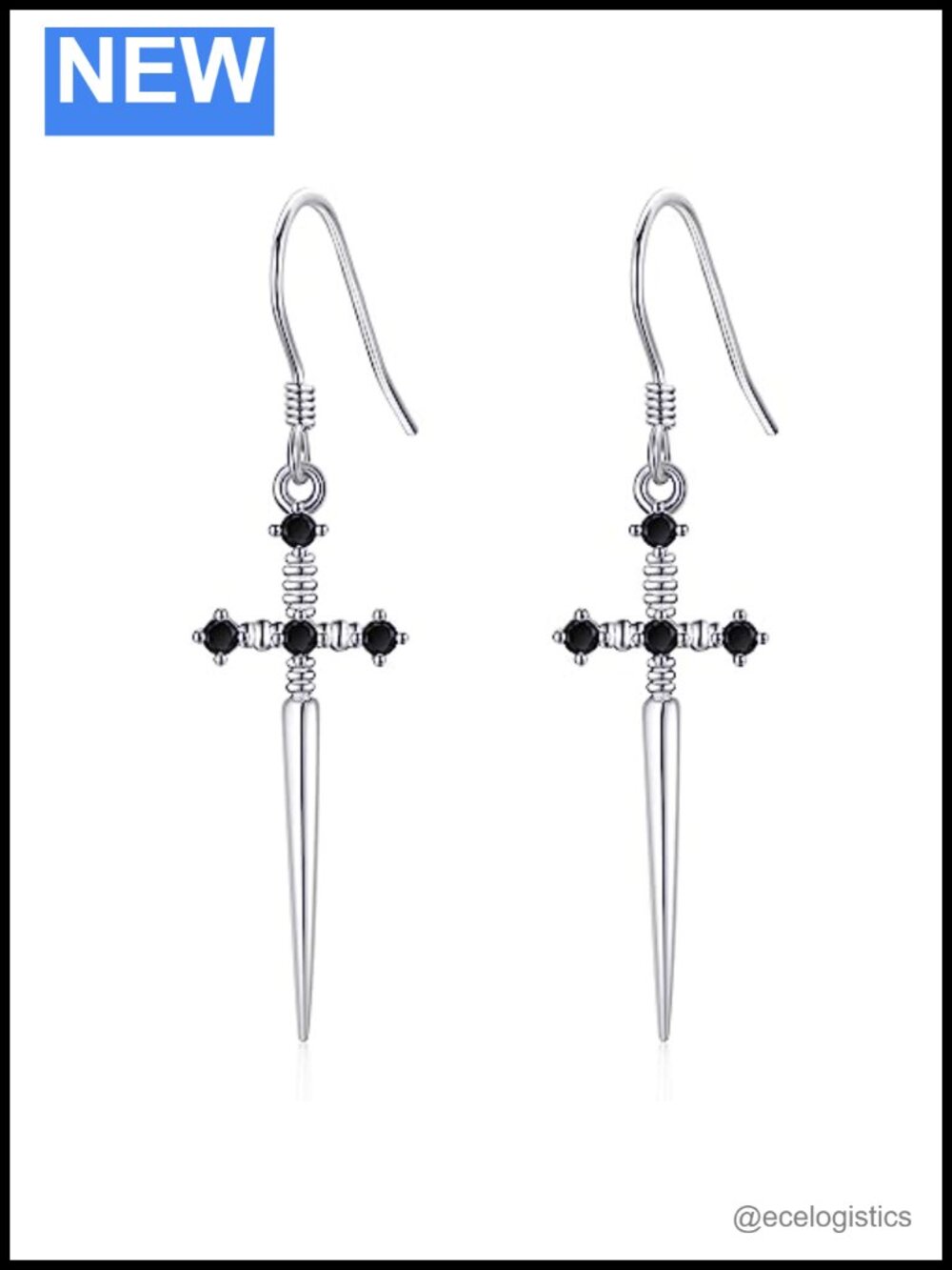 Sterling Silver Sword Dangle Drop Earrings Gothic Hypoallergenic